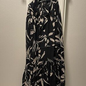 Banana Republic Black and Cream Leaf Maxi Dress